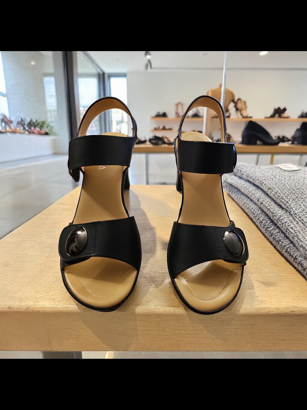 Black Slingback Sandals with Decorative Accent